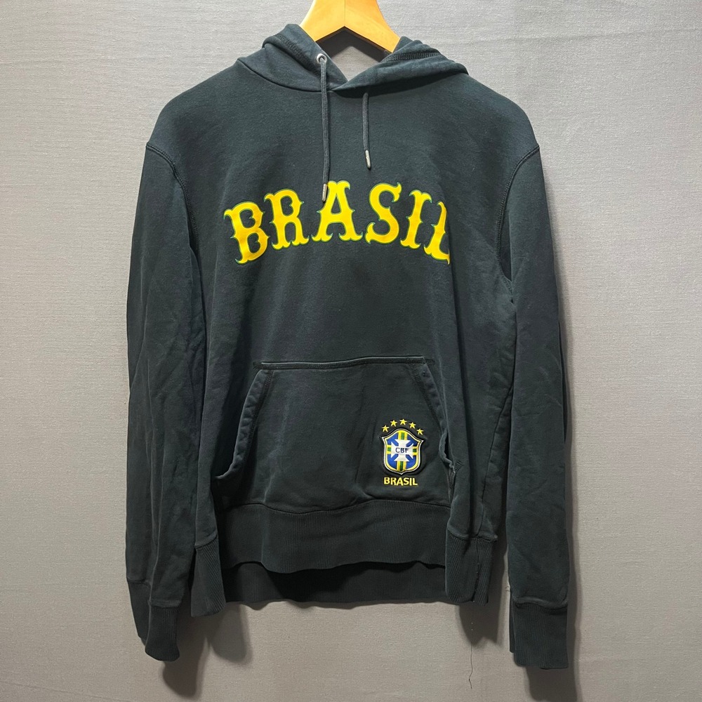 Nike Brasil CBF Selecao Black Hoodie Mens Medium Graphic Soccer Sweatshirt